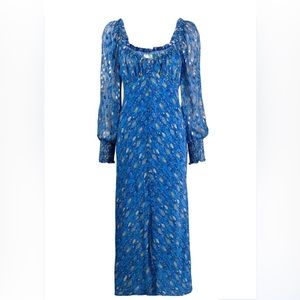 RIXO London Miriam Klimt Eye Wave Print Dress in Blue